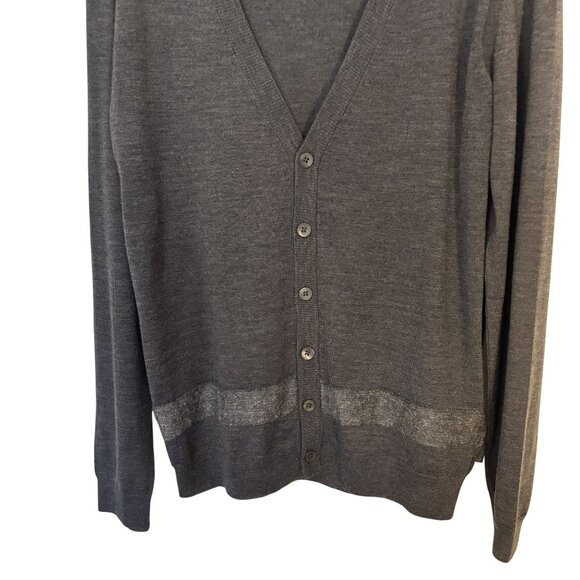 Hugo Boss Slim Fit Charcoal Gray Extrafine Merino Wool Cardigan Sweater Size Med - Picture 3 of 11